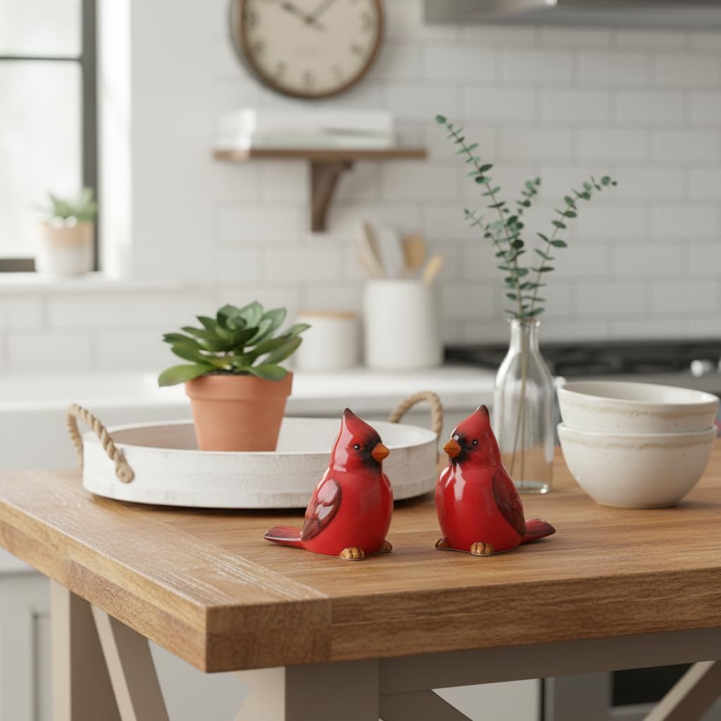 Comfy Hour 3 Inch Red Cardinal Salt and Pepper Shakers, Set of 2