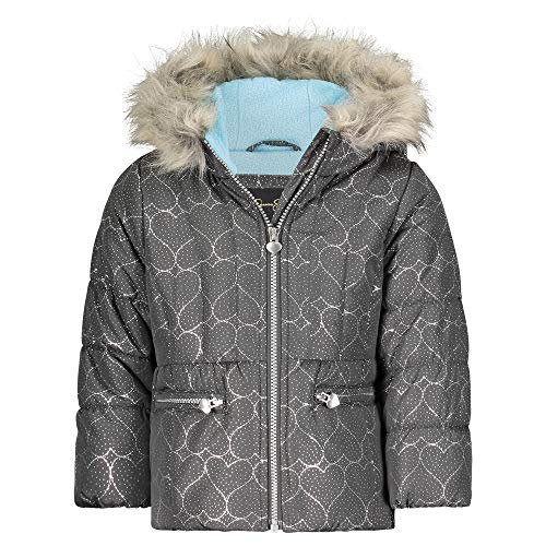 Jessica Simpson Girls  Heavyweight Jacket with Cozy Hood Trim, Grey, 2T