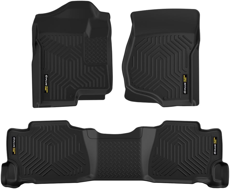 TPE 3PCS Floor Mats Liners Fit Chevy Silverado & GMC Sierra 1500 Crew Cab 2007-2013/2500 3500 Crew Cab 2007-2014, 1st & 2nd Row Floor Liners Black Full Cover Protection, alfombras para carro