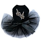 Dreidel - Small - (Blue, Silver, & Gold) - Bling Rhinestone Hanukkah Dog Tutu Dress, L Black