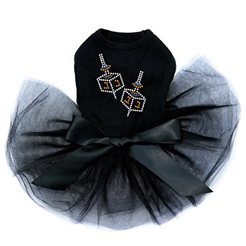 Dreidel - Small - (Blue, Silver, & Gold) - Bling Rhinestone Hanukkah Dog Tutu Dress, L Black