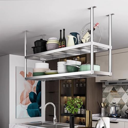 2-Tier Stainless Steel Floating Shelves Ceiling-Mounted