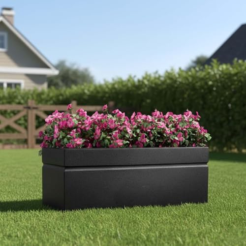 Image of Go Hooked Recta 30x12 Inch Large Planter Pot | Big Size Outdoor & Indoor Pot for Plants | Modern Design, Lightweight & Durable Rectangle Polymer Flower Pot for Balcony, Terrace & Garden (Black)