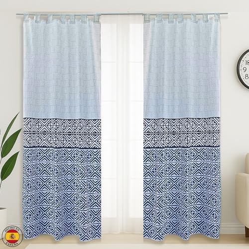 Cortinas Para Salon Y Dormitorio Opacas | 150x260 cm 1 Pieza | Bloquea Luz Y Garantiza Privacidad | Tejido de Algodón Suave y de Calidad | Visillo Moderno y Elegante | Diseño Exclusivo Hecho en España