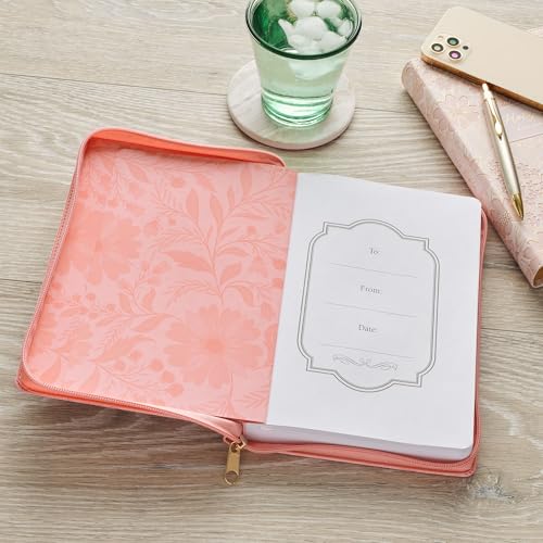 Image of Christian Art Gifts Inspirational Zippered Journal, Those Who Trust in the Lord Wide Ruled Notebook, Isa. 40:31 Bible Verse, Coral Vegan Leather, 336 Lined Pages w /scripture, (9 inch x 6.4 inch x .9 inch)