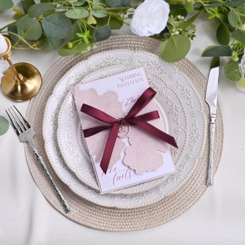 Image of Double Face Burgundy Satin Ribbon 1 /2 inch X 50 Yards Polyester Wine Red Ribbon for Gift Wrapping Very Suitable for Weddings Party Invitation Decorations and More