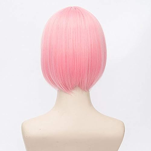 Miniatura 3 de Anogol Gorro de pelo + peluca corta rosa Bob para niños con flequillo, pelucas de cabello rosa para niños, peluca sintética rosa Bob peluca para