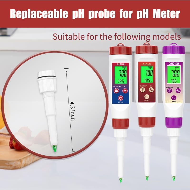 Image of Food pH Meter Replacement Probe 2 in 1 pH Temperature Tester Spear Tip pH Sensor Easily Penetrate Solid and Semi-Solid Samples, Also Suitable for Water