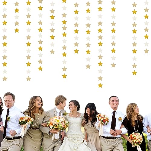Image of White-Gold Champagne Party-Decorations Bachelorette-Christmas Garland - 62ft Twinkle Little Star Hanging Streamers Banner, Wedding Birthday Baby Bridal Shower Engagement Decor Hugtmr