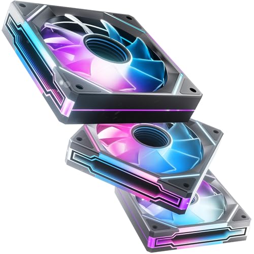 AsiaHorse RGB PC Lüfter 120MM Gehäuselüfter 3Stück [Infinity Mirror] [HDB] 1800RPM 5V3PIN ARGB und 12V4PIN PWM Lüfter, 50,000 Stunden Lebensdauer AMICI5GT Schwarz