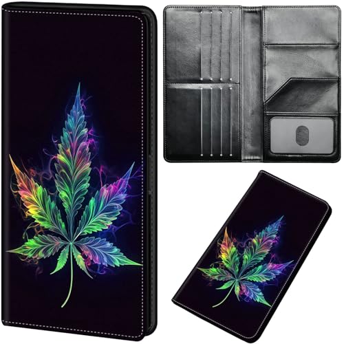 Wallet Women Ultra Slim Thim PU Leather Womens Wallet RFID Blocking Credit Card Holder Bifold Long Ladies Billfold, Colourful Marijuana Leaf