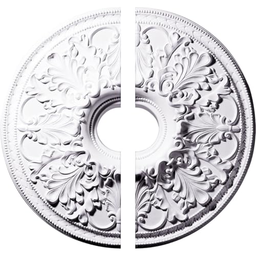 Image of Ekena Millwork CM23AS2 23 7 /8 inchOD x 4 inchID x 2 1 /8 inchP Ashley Ceiling Medallion, Fits Canopies up to 4-3 /4 inch, 2 Piece