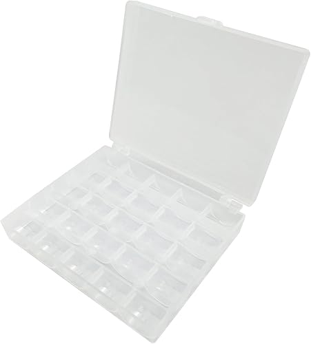 Wennuo Caja de bobinas para máquina de coser, caja de bobinas vacías de 25 ranuras, caja de almacenamiento de plástico para manualidades de costura,