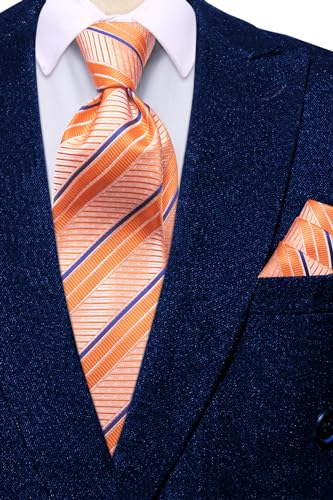 Image of Hi-Tie Mens 70inches Tie Set Extra Long Necktie for Men Cufflinks Handkerchief Big Tall Men Business Wedding
