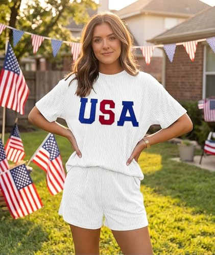 Image of MARZXIN Women 2 Piece Shorts Set 2026 Casual Summer Cruise Outfits Ribbed Loose Short Sleeve Pocket Matching Lounge Sets