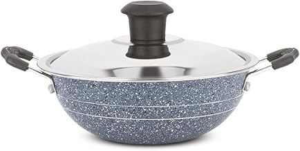 Orange Granico Series Non-Stick Mini kadai/Hopper pan with Stainless Steel Lid, Aluminium 2.6mm Thickness | Free Nylon Spatula & Scrubber | 175mm, 1 Lit Capacity | Gas Stove Friendly | 1Year Warranty