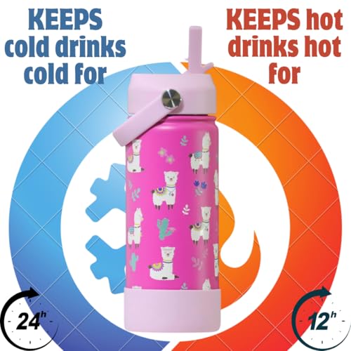 Image of TOM & BELL Insulated Water Bottle for Kids 500ml,Double Wall Water Bottle for School, Sipper Bottle,Hot and Cold, Premium 304 Stainless Steel (Alpaca, 500ml)