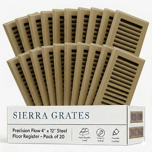 Image of 4 inch x 12 inch Brown Floor Register 2 Way - Stamped Face Steel Vent Cover, HVAC Floor Grille for AC Heat, Fits 4x12 Duct Opening, Heavy Duty Metal Register, 20 Pack