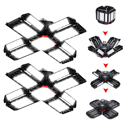 180W Upgraded Led Garage Lights 2-Pack - 20000Lm 6500K Deformable Ceiling Lighting Fixture With 12 Adjustable Panels 228 Led Lamp Bead Light - E26/E27 Bay Light For For Garage, Workshop, Basement #TOP16