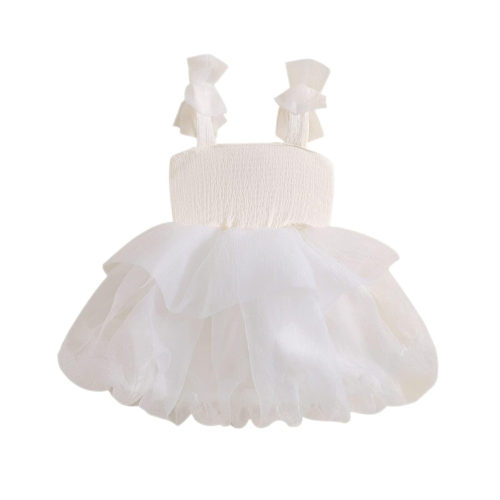 Baby Girl Tutu Dress Summer Toddler Slip Tulle Fairy Dresses Fancy Bow Birthday Clothes Princess Party Outfit (A White, 5-6 Years)