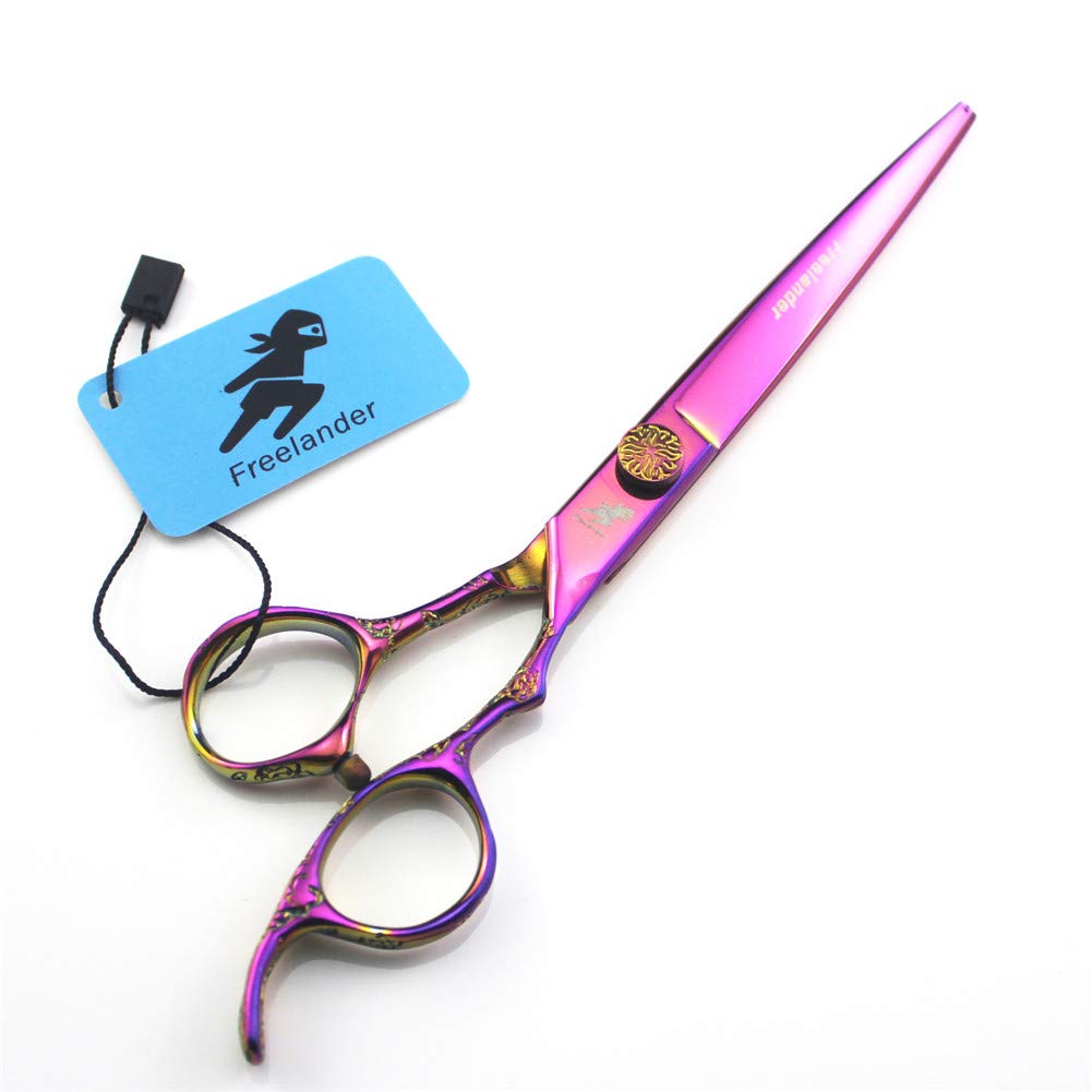 Crrs Professional Hair Cutting Scissors 7.0 inch,Pink plum personality handle professional barber hairdressing scissors pet scissors flat shear