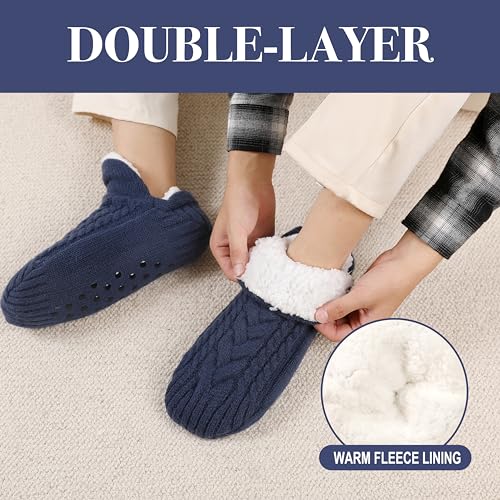 Image of Women Knitted Slipper Socks Winter Sherpa Plush Sock Slipper Non-Slip Fleece Fuzzy Indoor Socks With Grippers