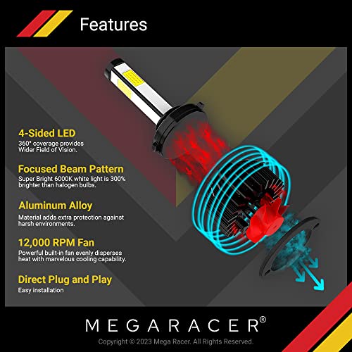 Mega Racer 4 Sided 9005/Hb3/H10/9145 Led Headlight Bulbs - 60W 6000K 10000 Lumens Super Bright White Led Chips Ip68 Waterproof, Pack Of 2 #TOP1