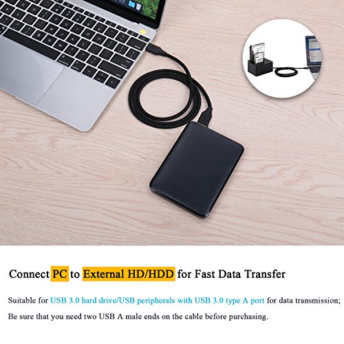 Image of 2-Pack 1.5Ft Braided Super Speed USB 3.0 Type A Cable - Male to Male USB Cord Short Cable for Hard Drive Enclosures, Laptop Cooling Pad, DVD Players, Black