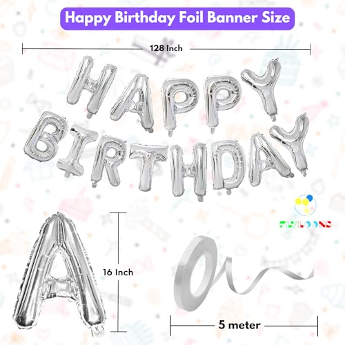 Image of Flyloons 13th Silver Happy Birthday Foil Balloon Set for 13 Year Old Boys Girls Teenage | with Number Thirteen | 13 Letters Reusable Happy Birthday Metallic Foil Balloons Decoration Kit,15 piece