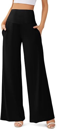 JZC Women's Palazzo Lounge Pants Casual Wide Leg Pants High Waist Flowy Toursers with Pockets