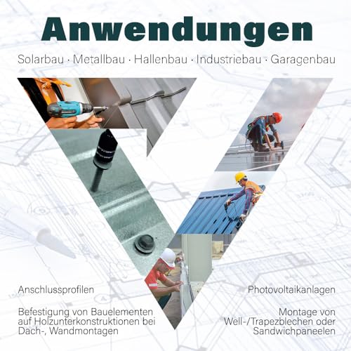 VOOXA 50 Stück selbstbohrende TRAPEZBLECHSCHRAUBEN 4,8X60 mit EPDM Dichtscheibe | verzinkter Stahl RAL7016 ANTHRAZITGRAU | Sechskantkopf SW8