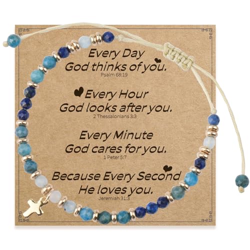 Pulsera de cruz de piedra natural para mujer, Regalos religiosos, de bautismo y confirmación, pulsera cruzada cristiana, pulsera ajustable piedras naturales, pulseras religiosas comunión para mujer