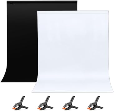 UTEBIT 5x6.5ft White Black Backdrop with 4 Spring Clamps Without Stand | 2-in-1 Collapsible Black White Screen Backdrop Revisible for Photography Photoshoot Portraits Party Video Studio