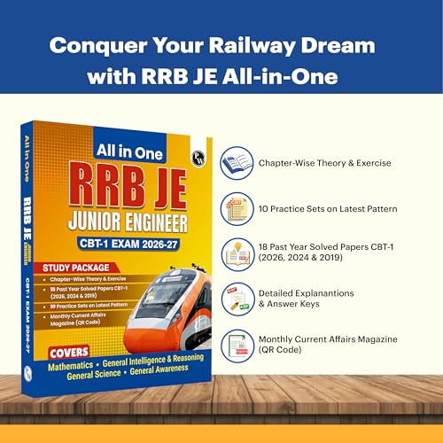 Image of PW All in One RRB JE (Junior Engineer) CBT - 1 Book 2026-27 Exam l Chapterwise Theory, Short Tricks and Exercises, 18 Previous Year Solved Papers (2026, 2024 & 2019) PYQs with 10 Practice Sets
