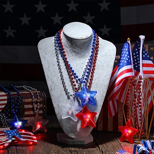 Sasylvia 12 Pieces 4Th Of July Led Light Up Necklaces Patriotic Light Up Necklace Independence Day Beads Necklaces 3 Flashing Modes Red White Blue Led Star Necklaces For Patriotic Veteran Party Favors #TOP3