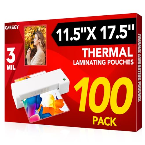 Image of CAREGY 100 Pack Laminating Sheets, Hold 11 x 17 Inch Sheet, 3 Mil | Clear Thermal Laminating Pouches 11.5 x 17.5 Inch Lamination Sheet Paper for Laminator, Round Corner