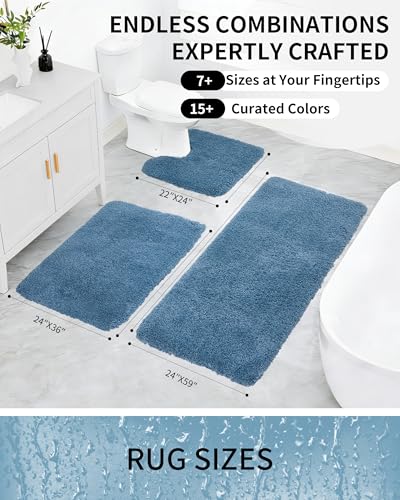 Bathroom Rugs Non Slip Washable, Ultra Soft Thick Shaggy Absorbent Bath Mats, High Density Foam Latex Non Slip Backing Bath Rugs, Microfiber Bath Mats for Bathroom Floor&Sink,24x17,Blue