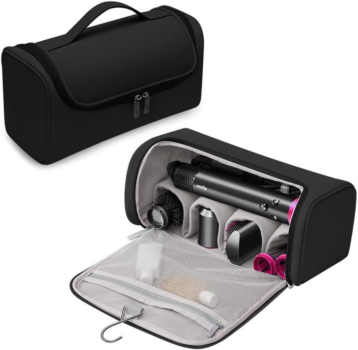 Travel Case for Dyson/Shark Flexstyle,PU waterproof Portable Travel Pouch with Hanging Hook, Carrying Case Compatible for Shark Flexstyle/Dyson Airwrap Complete Styler (Black)