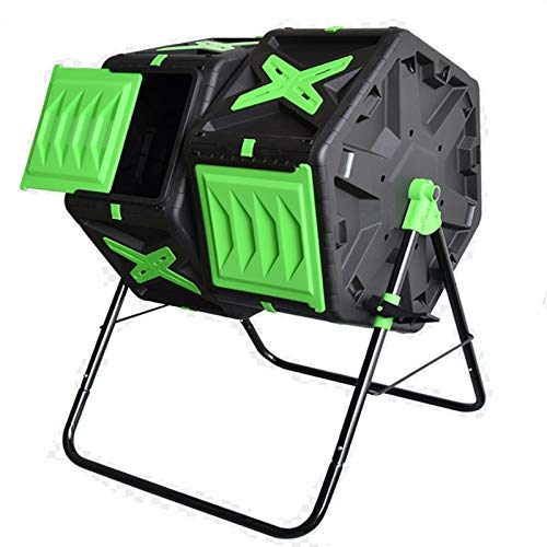 ZXNQ Dual Chamber Compost Tumbler - Easy-Turn, Fast-Working System - All-Season, Heavy-Duty, High Volume Composter with 2 Sliding Doors (140 Liter)