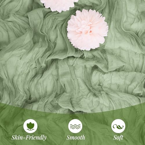 Aktor 12 Pack Sage Green Cheesecloth Table Runner 10Ft Gauze Table Runner Boho Semi Sheer Cheese Cloth Fabric Runners for Wedding Birthday Baby Shower Party Table Decoration（Sage Green） by Aktor - Used condition - Image 2