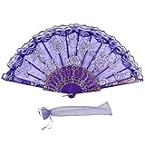 Newstarfactory Lace Flowers Design Plastic Folding Hand Held Fan with Exclusive Gift (Purple)