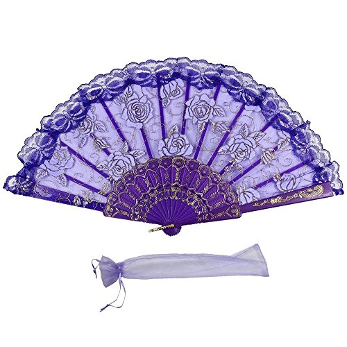Newstarfactory Lace Flowers Design Plastic Folding Hand Held Fan With Exclusive Gift (Purple) #TOP4