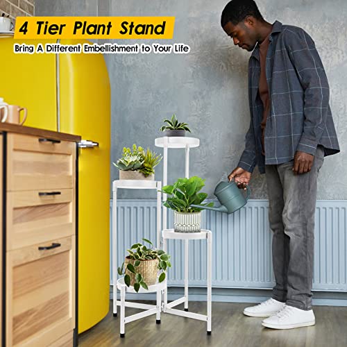 Hoegmst 4 Tier Plant Stand Indoor Outdoor, 31 Inch Tall Metal Plant Shelf Waterproof, Plant Holder With Folding Design For Home, Living Room, White #TOP4