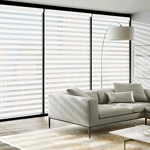 LUCKUP Cordless Zebra Blinds Roller Shades for Window-Dual Layer Sheer Blinds Light Control with Valance Day Night Privacy Light Filtering Fabric, 44" W x 72" H (W111.8xH183cm), White - 1