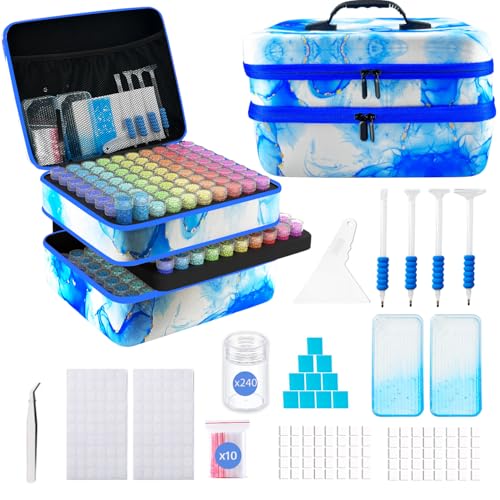 Image of 240 Slot Diamond Art Storage Box | Blue Bead Organizer Case with Drill Tools, Portable Craft Box, For 5D DIY Art Kits