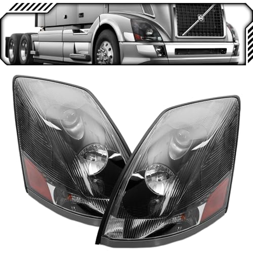 EPIC LIGHTING AMOE Replacement Black Bezel Headlights Assembly Compatible with Volvo 2004-2018 VNL 04-18 VNM 04-15 VN Semi Truck Heavy Duty [ 82329124 VO2502156 82329127 VO2503156 ] Pair
