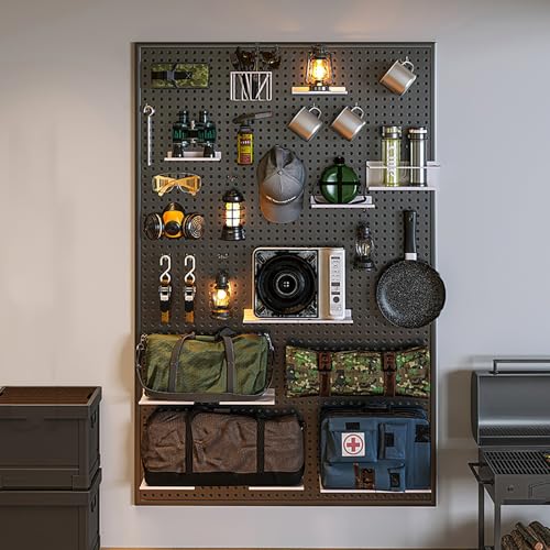 SaryEdge Tool Pegboard Garage Wall Rack Drill Bit Storage Wrench Set Racks Holders,Pegboard Panels,Metal Peg Board Organizer Pegboard Kit with 10 pcs Hooks Office P,Black-100x40cm/39x16in