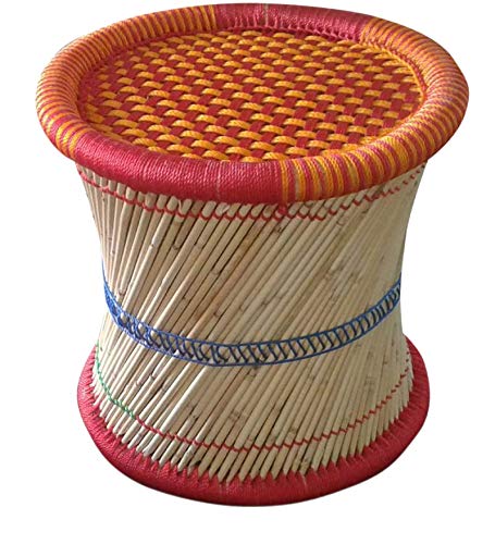 Anupam enterprises 14 inch Eco-Friendly Handicraft Cane Bar Bamboo Chair/Stool/Muddha/Mudda for Outdoor/Indoor/Furnishing/Color: Multicolored 1 Piece (14 inch Height)