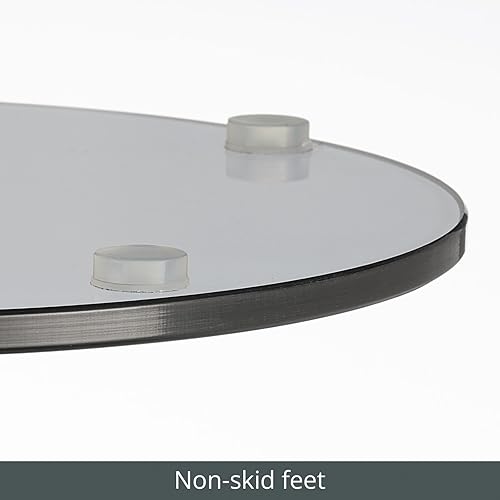 Miniatura 4 de mDesign Mesa de noche lateral o extremo superior de cristal, mueble de mesita de noche de metal redondo alto y moderno para sala de estar,