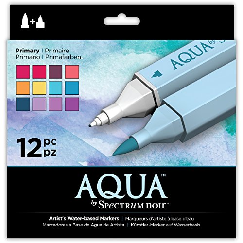 Spectrum Noir Aqua Artist's Water Based Dual Nib Marker Coloring Pens, Primary, Pack of 12, None